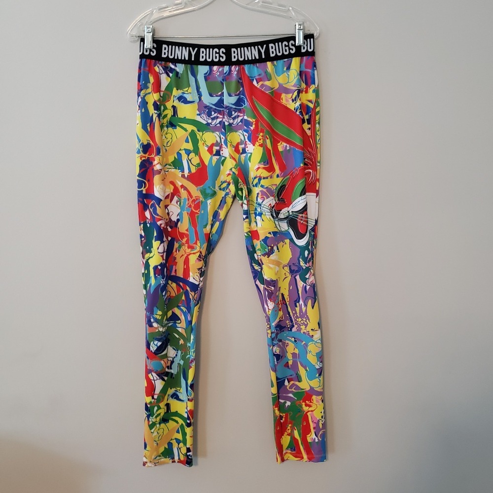 Looney Tunes Bugs Bunny Colorful Novelty Leggings XL Stretch Work Out Ankle Zip